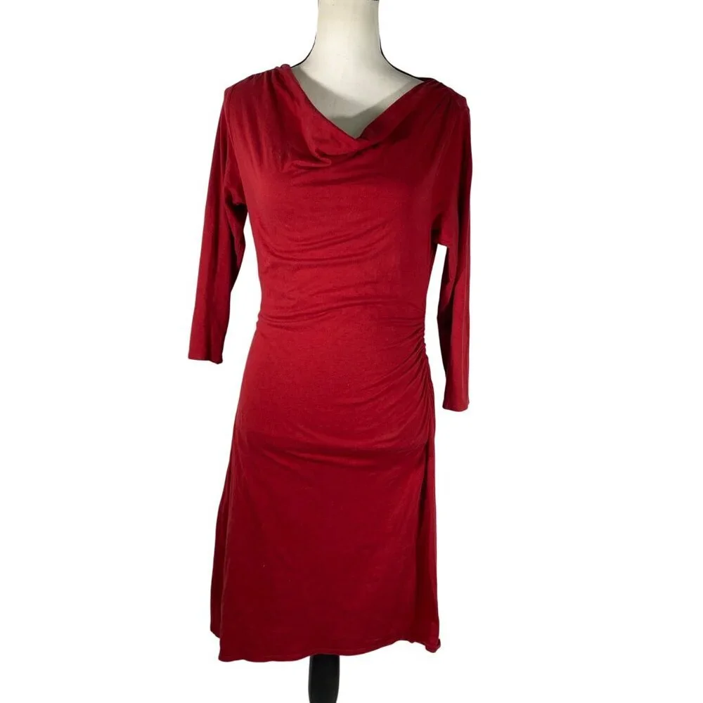 Patagonia seabreaks dress Asymmetrical Draped Neck 3/4 Sleeve Dress M Organic - Picture 3 of 10